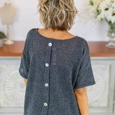 Sku7948 Summerweight Back Button Sweater Charcoal