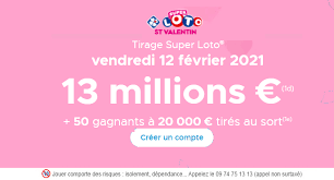 Check spelling or type a new query. Super Loto Saint Valentin Du Vendredi 12 Fevrier 2021 13 Millions D En Jeu 50 Gagnants A 20 000