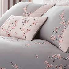 Catherine Lansfield Embroidered Blossom Grey Duvet Cover And Pillowcase Set Designer Bed Sheets Luxury Bed Sheets Gray Duvet Cover