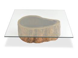 40.00w x 40.00d x 15.00h. Salvaged Hollow Trunk Coffee Table Square Glass Top By Rotsen Furniture In Coffee Tables