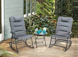 the mosaic 3 piece rocker set features powder coat steel frames and padded seats and backrests in 2021 patio furniture sets patio set patio seating sets