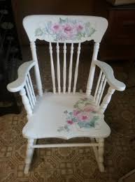 Old Rocking Chair Painted White With Vintage Roses By Jackie Fillingim Burleson Tx Old Rocking Chairs Rocking Chair Childrens Chairs