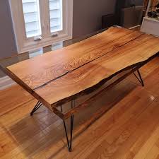 Single Slab Ash Dining Table With Clear Epoxy Anglewood Live Edge Custom Furniture Toronto Ash Dining Tables Dining Table Table