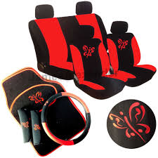 15 Piece Red Black Butterfly Car Seat Belt Headrest Covers Floor Mat Cover Set