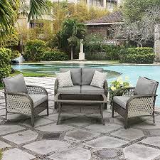 New Wisteria Lane Outdoor Furniture Sets 4 Piece Patio Conversation Set Wicke In 2020 Outdoor Furniture Sets Patio Furniture Conversation Sets Conversation Set Patio