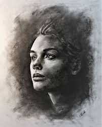 Beautiful Women Grey Charcoal Drawing