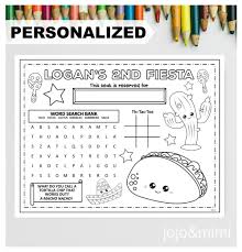 These printable coloring pages are for classroom & personal use. Personalized Taco Birthday Printable Placemat Activity Fiesta Etsy In 2021 Birthday Printables Business For Kids Happy Birthday Parties
