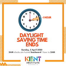 We will fall back, so we gain an hour of sleep, but it will start getting darker even earlier. Kent Institute Aust On Twitter Daylight Saving Time Will End Tomorrow At 3am For Most States In Australia Including New South Wales And Victoria Remember To Adjust Your Clocks Backward To