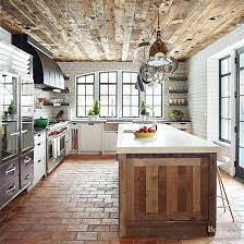20 Brilliant Uses For Reclaimed Wood Brick Floor Kitchen Rustic Kitchen Design Country Style Kitchen