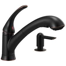 Browse delta's collection of faucets with oil rubbed bronze finish. Single Handle Pull Out Kitchen Faucet With Soap Dispenser B4311lf Obsd Delta Faucet