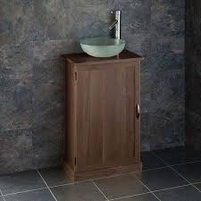 Craftsman apartment bathroom 1 2012. Glass Basin With Slimline Dark Solid Oak Single Door Cabinet Click Basin