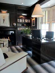 The Rug Is Like A Gradient Texture And It Makes The Space More Interesting Home Office Layouts Masculine Home Offices Home Office Design
