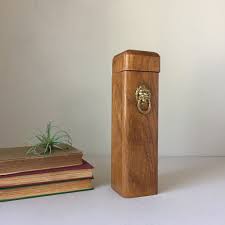 Brass/wood square ashtray with tray nautical theme home & office. Vintage Wood And Brass Fireplace Match Safe Or Holder With Etsy Vintage Wood Bottle Opener Wall Wood