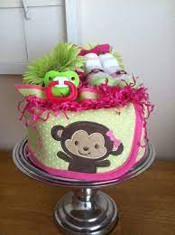 Hot Pink And Lime Green Monkey Mini Diaper Cake Baby Girl Etsy Baby Girl Shower Gifts Monkey Baby Shower Baby Bouquet