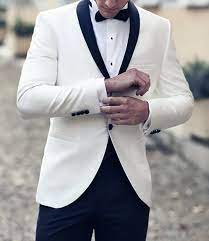 Mens 2 piece suit slim fit shawl lapel tuxedo for daily business wedding party (suit jacket + pants) 3.8 out of 5 stars. The Drop Bespoke Suits Made For You White Tuxedo With Black Trousers