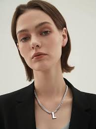 PIYIZ Men Necklace Silver Letter Pendant 4.5mm Cuban Link Chain with  Initial Trendy Valentines Boyfriend Gift Stainless Steel S Necklaces for  Women