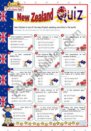 Test your knowledge on this miscellaneous quiz and compare your score to others. New Zealand Quiz Esl Worksheet By Mena22