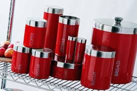 Its bright red color stands out in your kitchen. Sculpture Of Kitchen Canister Sets In Red Color Glass Canister Set Kitchen Canister Sets Canister Sets