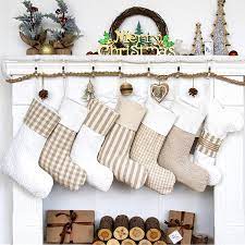 Tree rex cross stitch pattern, dinosaur pdf pattern, funny christmas tree cross stitch, tyrannosaurus rex, xmas cross stitch. Amazon Com Lubot Set Of 6 Christmas Stockings 20inch Plaid Rustic Farmhouse Country Fireplace Hanging Canvas Handmade Xmas Stockings Decorations For Family Holiday Season Decor Fresh Home Kitchen