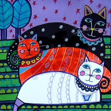 Cat Folk Art By Heather Galler Tile Coaster Cat Painting Folk Art Cat Cat Art