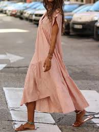 Solid Elegant V Neck Maxi Dress Casual Dresses Short Sleeve Dresses Casual Dresses For Women