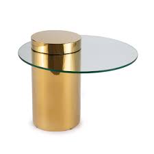 The floating glass top provides the full functionality of a standard table without adding extra visual weight. Regina Andrew Pedestal Floating Glass Side Table Polished Brass Scenario Home