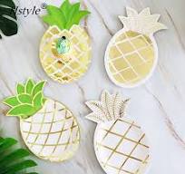 High Quality Eco-friendly 7 Inches 9 Inches Colorful Round Flat Plates  Pineapple Shape Plates Disposable Paper Tableware Set