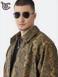 Men's Snake Print Lambskin Leather Biker Jacket