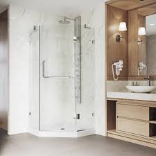 Vigo Piedmont 40 25 In X 76 75 In Frameless Neoangle Hinged Corner Shower Enclosure In Chrome With Clear Glass Shower Base Vg6062chcl40ws Corner Shower Enclosures Neo Angle Shower Doors Shower Doors