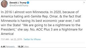 546,274 likes · 9,598 talking about this. Trump Tweet Aims At Ilhan Omar Says He Ll Win Minnesota In 2020 Kare11 Com