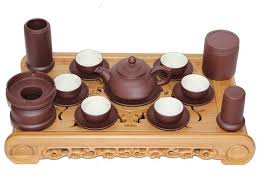 Bộ Ấm Chén Tử Sa Dáng Chóp - Men Nâu - Lòng Trắng - Full PK Và Khay
