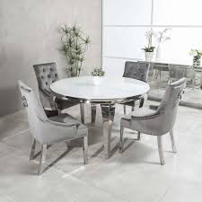 1 3m Louis Polished Circular Stainless Steel Dining Table With White Glass Grosvenor Furniture Black Dining Room Steel Dining Table Luxury Dining Room
