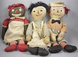 1998 volland raggedy andy with book authentic reporduction of original 1920 raggedy andy 15 raggedy andy doll with button eyes and painted face hardback raggedy andy book limited editon of 7500 new (3) from $30.00 + $8.35 shipping. Antique Volland Raggedy Ann Raggedy Andy And Beloved Belindy Estate Dolls Raggedy Ann Doll Ann Doll Raggedy Ann