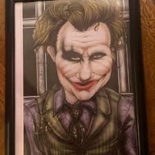 Framed Joker Fan Art Print, signed by artist. Heath Ledger '08 , The Dark  Knigh Art Prints
