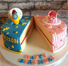 Split Birthday Cake For Brother And Sister Split Half And Half Cake For Boy And Girl X Half Birthday Cakes Twin Birthday Cakes Boy Birthday Cake