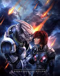 Mass Effect Shakarian FemShep and Garrus by RebeccaFrankArt | Mass effect,  Mass effect art, Mass effect universe