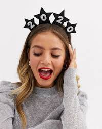 Asos Design Christmas Headband With New Year 2020 And Stars In Black Glitter Holiday Headbands New Year Headband Christmas Headband