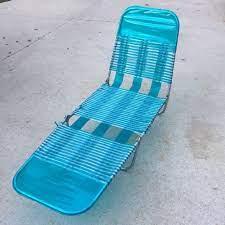 vintage aluminum chaise lounge folding beach lawn chair vinyl tube plastic blue beach lounge chair folding beach chair pool chairs