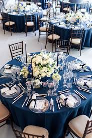Stunning Tables At This Crystal And Blue Themed Wedding In 2020 Blue Table Settings White Silver Wedding Blue Themed Wedding