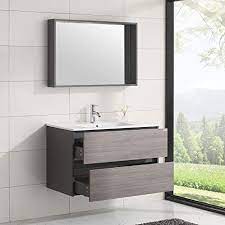Vanity wall mirror wall storage cabinets wood cabinets wall cabinet linen cabinets home decorators collection cupboard. Amazon Com Wonline 36 Wall Mounted Bathroom Vanity Set Two Drawers Storage Cabinet With Ceramic Vessel Sink And Mirror Combo Chrome Faucet Kitchen Dining