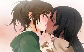 Anime lesbian kissing