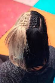 Black And Blonde Split Dye Hair Guy 33 Trendy Hairstyles For Medium Length Hair You Will Love Medium Length Hair Styles Hair Styles Aesthetic Hair