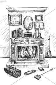 hand drawn fireplace and decor how to draw hands fireplace drawing clock drawings