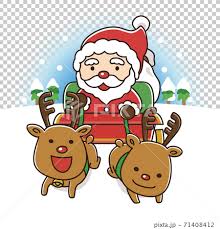Free santa with reindeer svg, png, eps & dxf by caluya design. Santa Claus And Reindeer Riding A Sleigh For Stock Illustration 71408412 Pixta