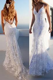 Mermaid Spaghetti Straps Lace Wedding Dress Lace Beach Wedding Dress Cute Wedding Dress Wedding Dresses Lace