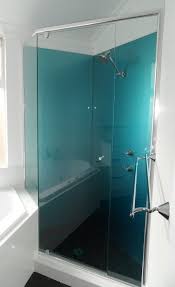 Great Looking Shower Splashback In Acrylic Painted In Metallic Blue Installed By Ozziesplash Acrylic Shower Walls Glass Shower Wall Log Home Bathrooms