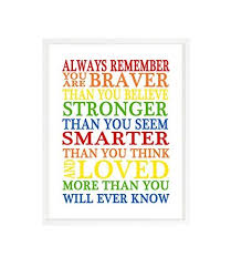 It's great when someone believes in you, but it's even better when you believe in yourself. Amazon Com Always Remember You Are Braver Than You Believe Quote Nursery Wall Art Inspirational Print Typography Rainbow Winnie The Pooh Quote Handmade