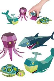 Sea Animals Paper Toys Diy Paper Craft Kit 3d Paper Animals 4 Sea Animals Kids Sea Paper Toys Paper Animals Paper Toys Diy