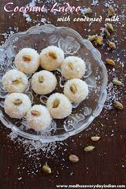 Instant Coconut Ladoo With Condensed Milk Madhu S Everyday Indian Recipe Coconut Ladoo Recipe Condensed Milk Recipes Recipes