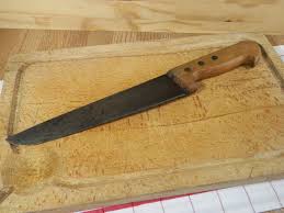 Grand Couteau A Decouper Avec Manche En Bois Et Rivets En Wooden Handles Vintage Carving Knife